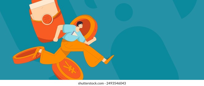 Use red envelopes to attract new customers and promote activity. Flat vector character concept illustration
