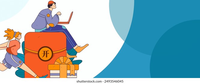 Use red envelopes to attract new customers and promote activity. Flat vector character concept illustration
