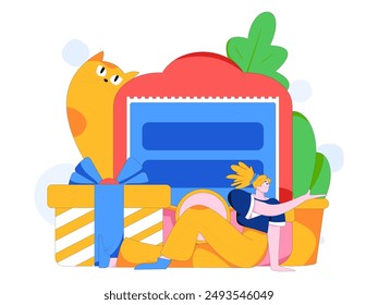 Utilice sobres rojos para atraer nuevos clientes y promover la actividad. Ilustración de concepto de personaje de Vector plano
