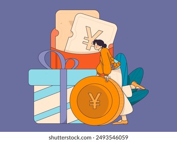 Use red envelopes to attract new customers and promote activity. Flat vector character concept illustration
