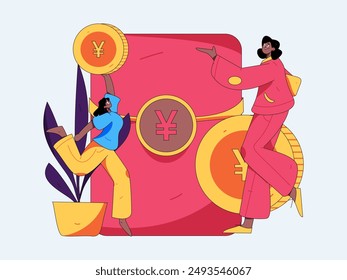 Use red envelopes to attract new customers and promote activity. Flat vector character concept illustration
