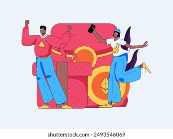 Use red envelopes to attract new customers and promote activity. Flat vector character concept illustration
