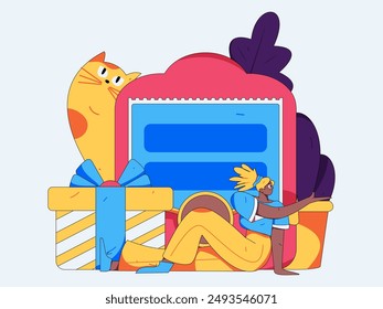 Use red envelopes to attract new customers and promote activity. Flat vector character concept illustration
