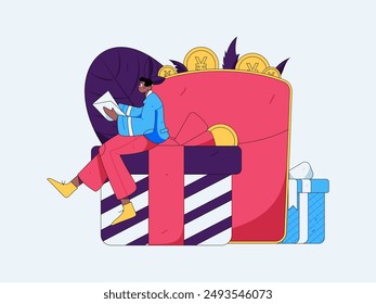 Use red envelopes to attract new customers and promote activity. Flat vector character concept illustration
