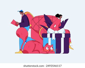 Utilice sobres rojos para atraer nuevos clientes y promover la actividad. Ilustración de concepto de personaje de Vector plano
