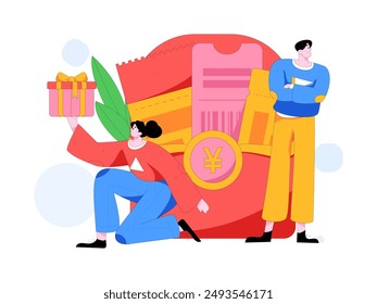 Use red envelopes to attract new customers and promote activity. Flat vector character concept illustration
