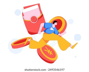 Use red envelopes to attract new customers and promote activity. Flat vector character concept illustration
