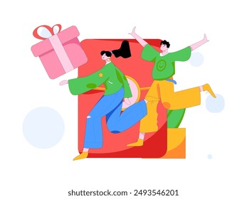 Use red envelopes to attract new customers and promote activity. Flat vector character concept illustration
