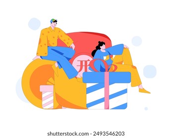 Use red envelopes to attract new customers and promote activity. Flat vector character concept illustration
