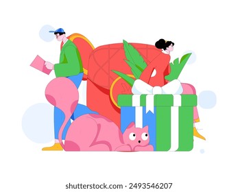 Use red envelopes to attract new customers and promote activity. Flat vector character concept illustration
