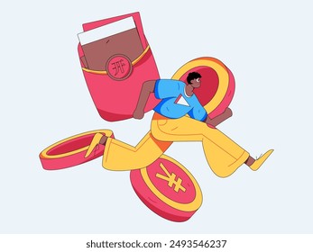Use red envelopes to attract new customers and promote activity. Flat vector character concept illustration
