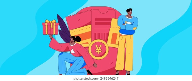 Use red envelopes to attract new customers and promote activity. Flat vector character concept illustration
