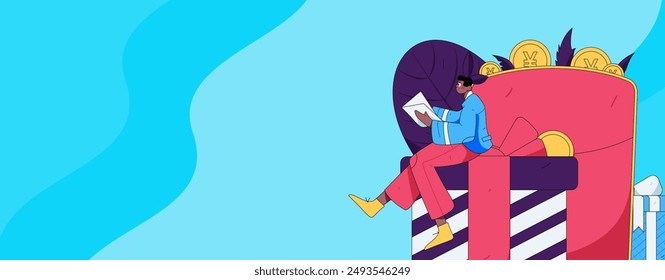 Use red envelopes to attract new customers and promote activity. Flat vector character concept illustration
