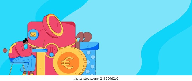 Use red envelopes to attract new customers and promote activity. Flat vector character concept illustration
