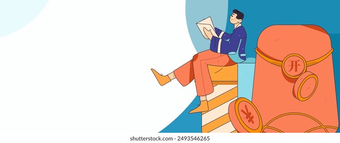 Utilice sobres rojos para atraer nuevos clientes y promover la actividad. Ilustración de concepto de personaje de Vector plano
