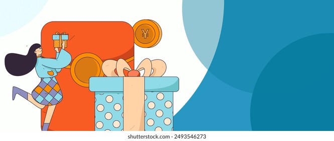 Use red envelopes to attract new customers and promote activity. Flat vector character concept illustration
