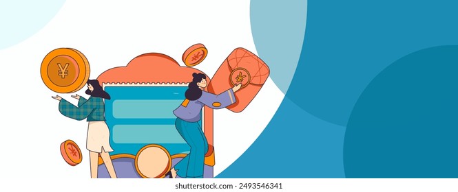 Use red envelopes to attract new customers and promote activity. Flat vector character concept illustration
