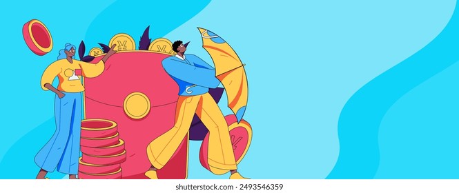 Use red envelopes to attract new customers and promote activity. Flat vector character concept illustration

