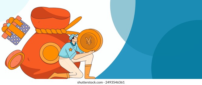 Use red envelopes to attract new customers and promote activity. Flat vector character concept illustration
