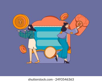 Use red envelopes to attract new customers and promote activity. Flat vector character concept illustration
