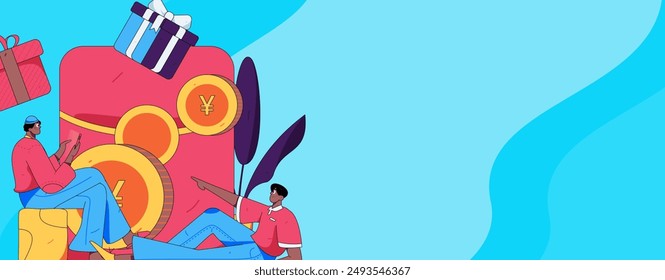 Use red envelopes to attract new customers and promote activity. Flat vector character concept illustration
