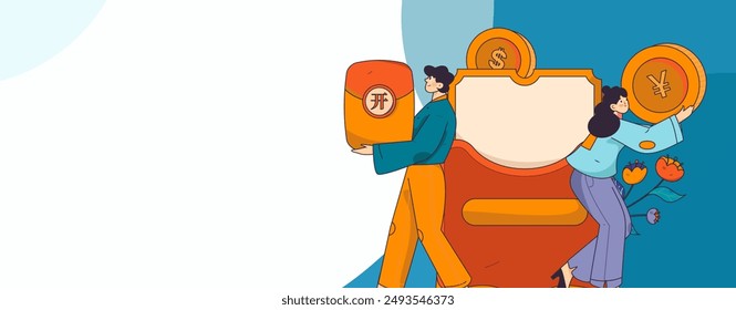 Use red envelopes to attract new customers and promote activity. Flat vector character concept illustration
