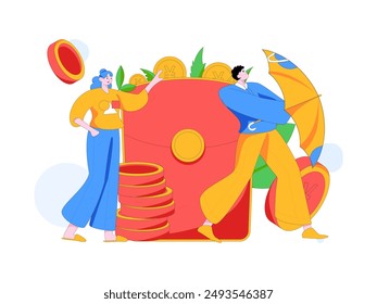 Use red envelopes to attract new customers and promote activity. Flat vector character concept illustration
