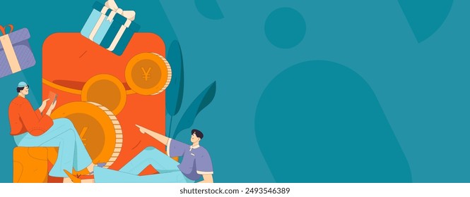 Use red envelopes to attract new customers and promote activity. Flat vector character concept illustration
