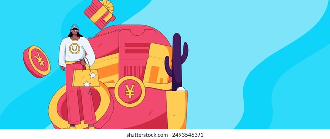 Use red envelopes to attract new customers and promote activity. Flat vector character concept illustration
