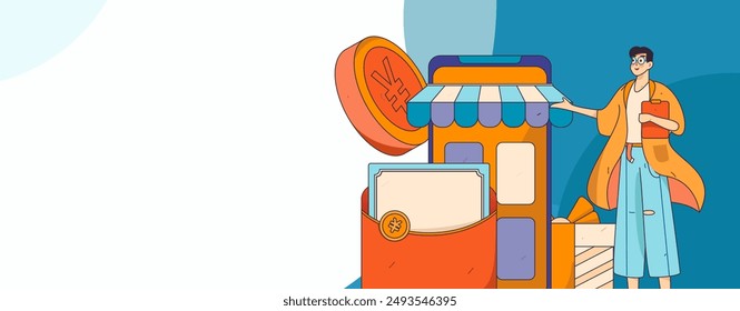 Use red envelopes to attract new customers and promote activity. Flat vector character concept illustration
