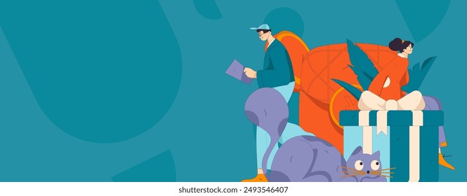Use red envelopes to attract new customers and promote activity. Flat vector character concept illustration
