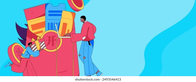 Use red envelopes to attract new customers and promote activity. Flat vector character concept illustration
