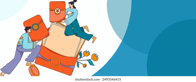 Use red envelopes to attract new customers and promote activity. Flat vector character concept illustration
