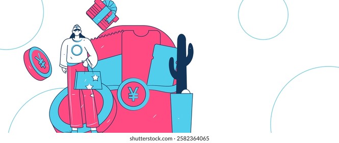 Use red envelopes to attract new customers and promote activity. Flat vector character concept illustration
