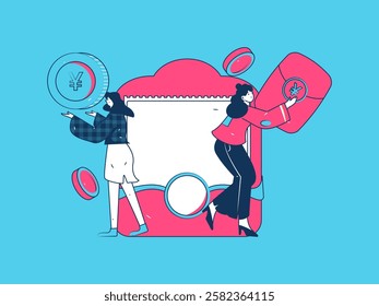 Use red envelopes to attract new customers and promote activity. Flat vector character concept illustration
