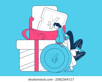 Use red envelopes to attract new customers and promote activity. Flat vector character concept illustration
