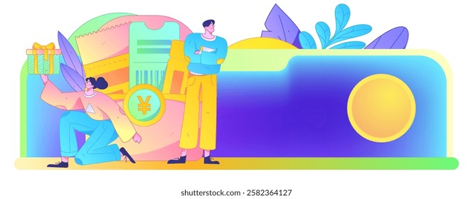 Use red envelopes to attract new customers and promote activity. Flat vector character concept illustration
