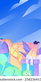 Use red envelopes to attract new customers and promote activity. Flat vector character concept illustration
