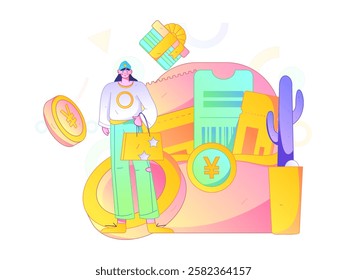 Use red envelopes to attract new customers and promote activity. Flat vector character concept illustration

