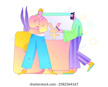 Use red envelopes to attract new customers and promote activity. Flat vector character concept illustration
