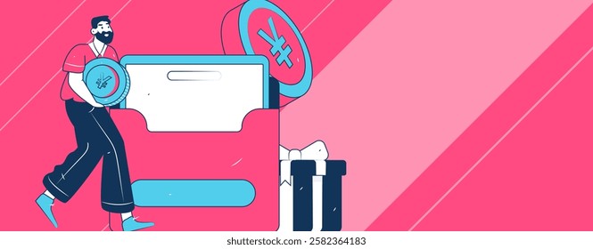 Use red envelopes to attract new customers and promote activity. Flat vector character concept illustration
