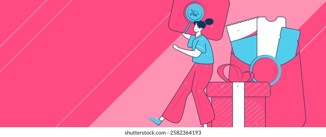 Use red envelopes to attract new customers and promote activity. Flat vector character concept illustration
