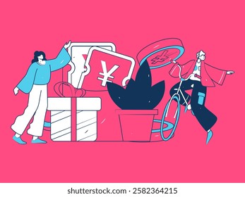 Use red envelopes to attract new customers and promote activity. Flat vector character concept illustration
