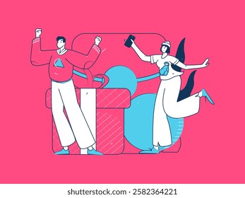 Use red envelopes to attract new customers and promote activity. Flat vector character concept illustration
