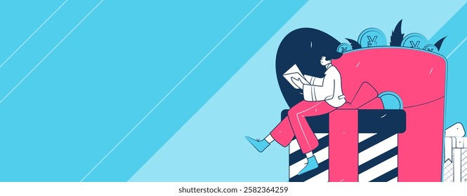 Use red envelopes to attract new customers and promote activity. Flat vector character concept illustration
