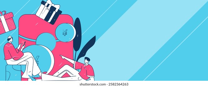 Use red envelopes to attract new customers and promote activity. Flat vector character concept illustration
