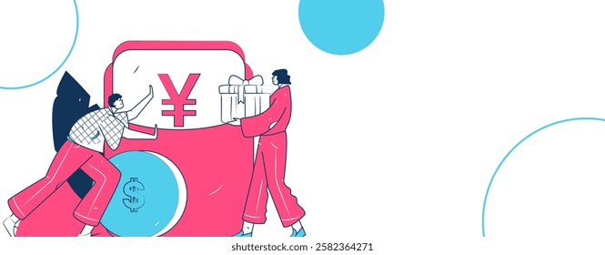 Use red envelopes to attract new customers and promote activity. Flat vector character concept illustration
