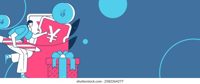 Use red envelopes to attract new customers and promote activity. Flat vector character concept illustration
