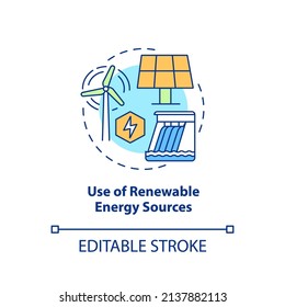 Use Of Renewable Energy Sources Concept Icon. Circular Economy Pros Abstract Idea Thin Line Illustration. Zero Emissions. Isolated Outline Drawing. Editable Stroke. Arial, Myriad Pro-Bold Fonts Used