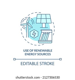 Use Of Renewable Energy Sources Turquoise Concept Icon. Tackling Climate Change Abstract Idea Thin Line Illustration. Isolated Outline Drawing. Editable Stroke. Arial, Myriad Pro-Bold Fonts Used